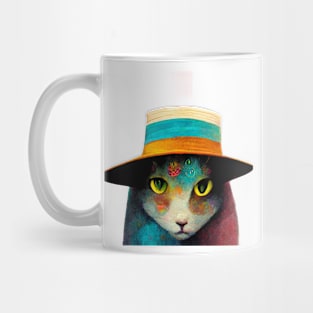 Surreal, Super cool cat wearing a hat, colorful Mug